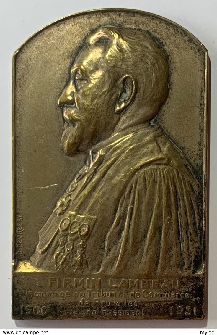 Médaille Bronze. Firmin Lambeau. Hommage Du Tribunal De Commerce De Bruxelles à Son Président. 1900-1931. G. Devreese. - Professionnels / De Société
