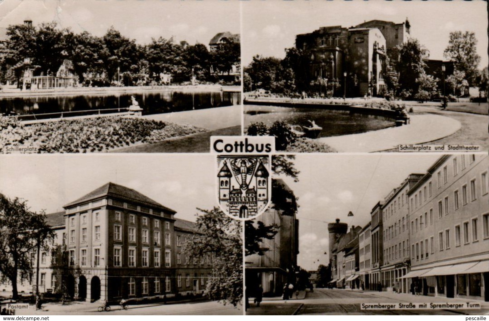 BRANDEBOURG - CP 4 VUES + BLASON COTTBUS - VEB BILD UND HEIMAT REICHENBACH - CIRCULEE EN 1962 ? - Cottbus