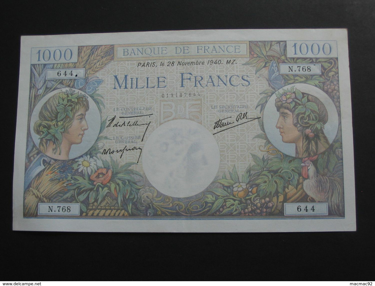 1000 Francs  - Commerce Et Industrie - 28 Novembre 1940  **** EN ACHAT IMMEDIAT **** - 1 000 F 1940-1944 ''Commerce Et Industrie''