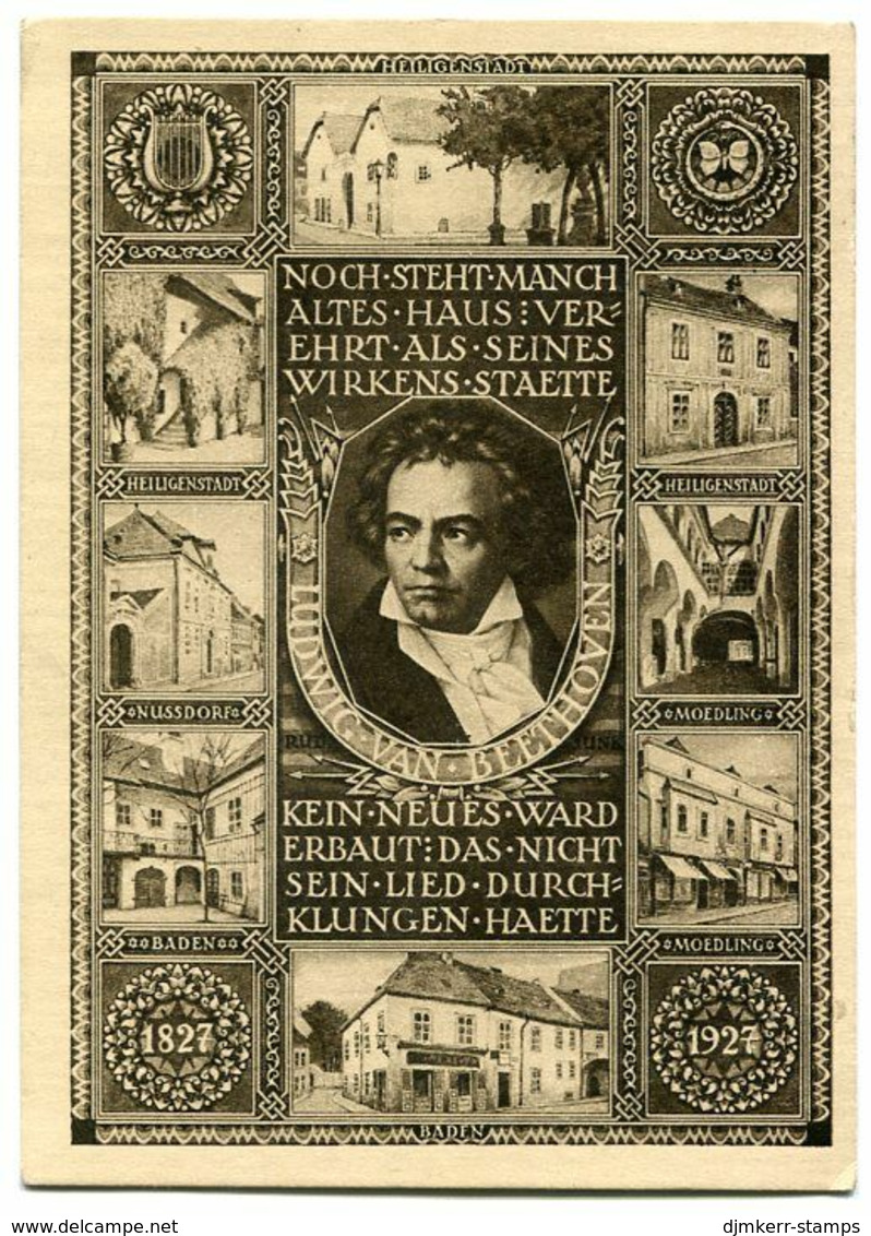 AUSTRIA 1927 First Flight Wien-Prague-Berlin On Postcard.  Beethoven Commemoration On Obverse. - Brieven En Documenten