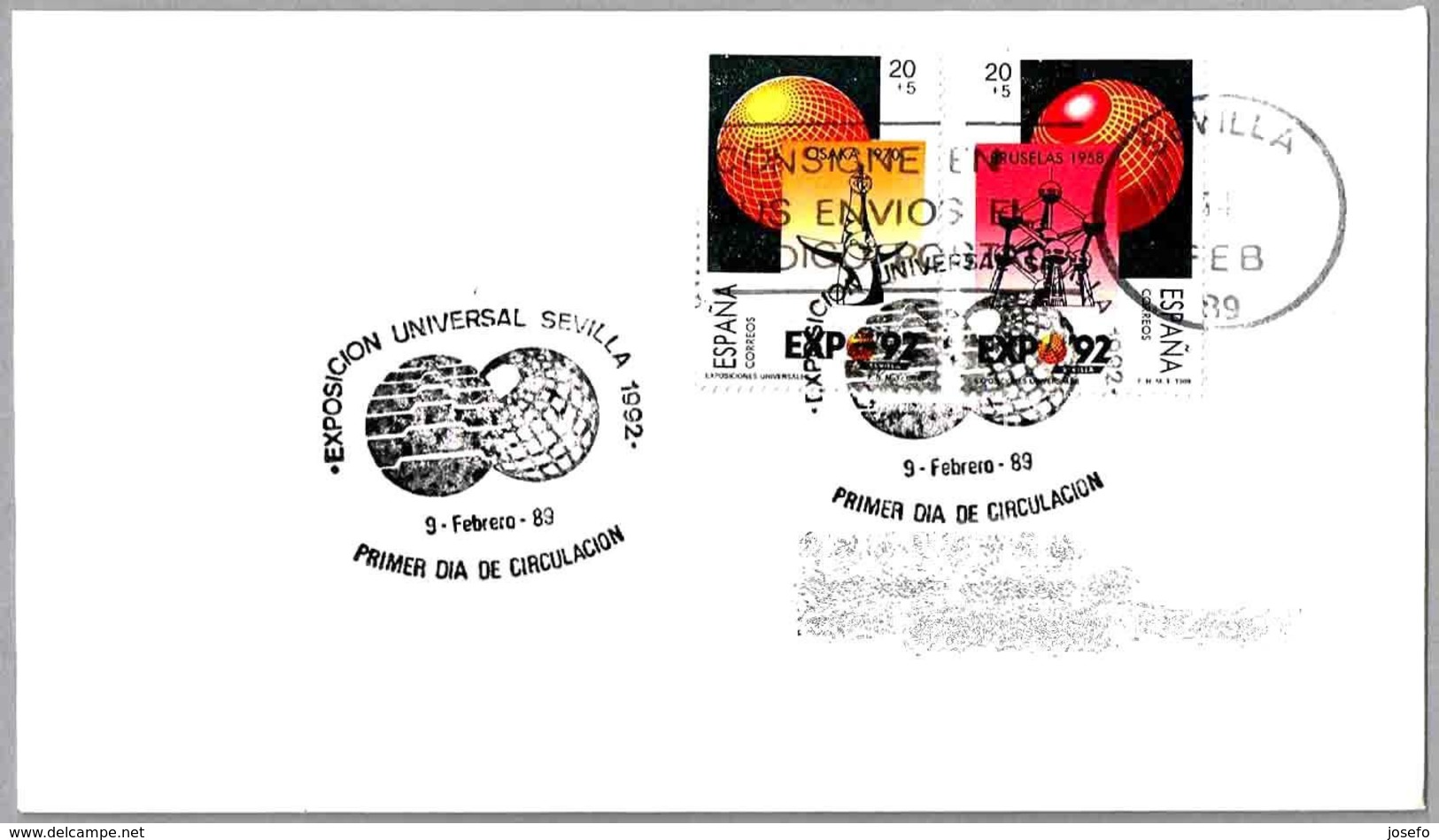 EXPOSICION UNIVERSAL SEVILLA 1992. FDC Sevilla, Andalucia, 1989 - 1992 – Sevilla (Spanje)