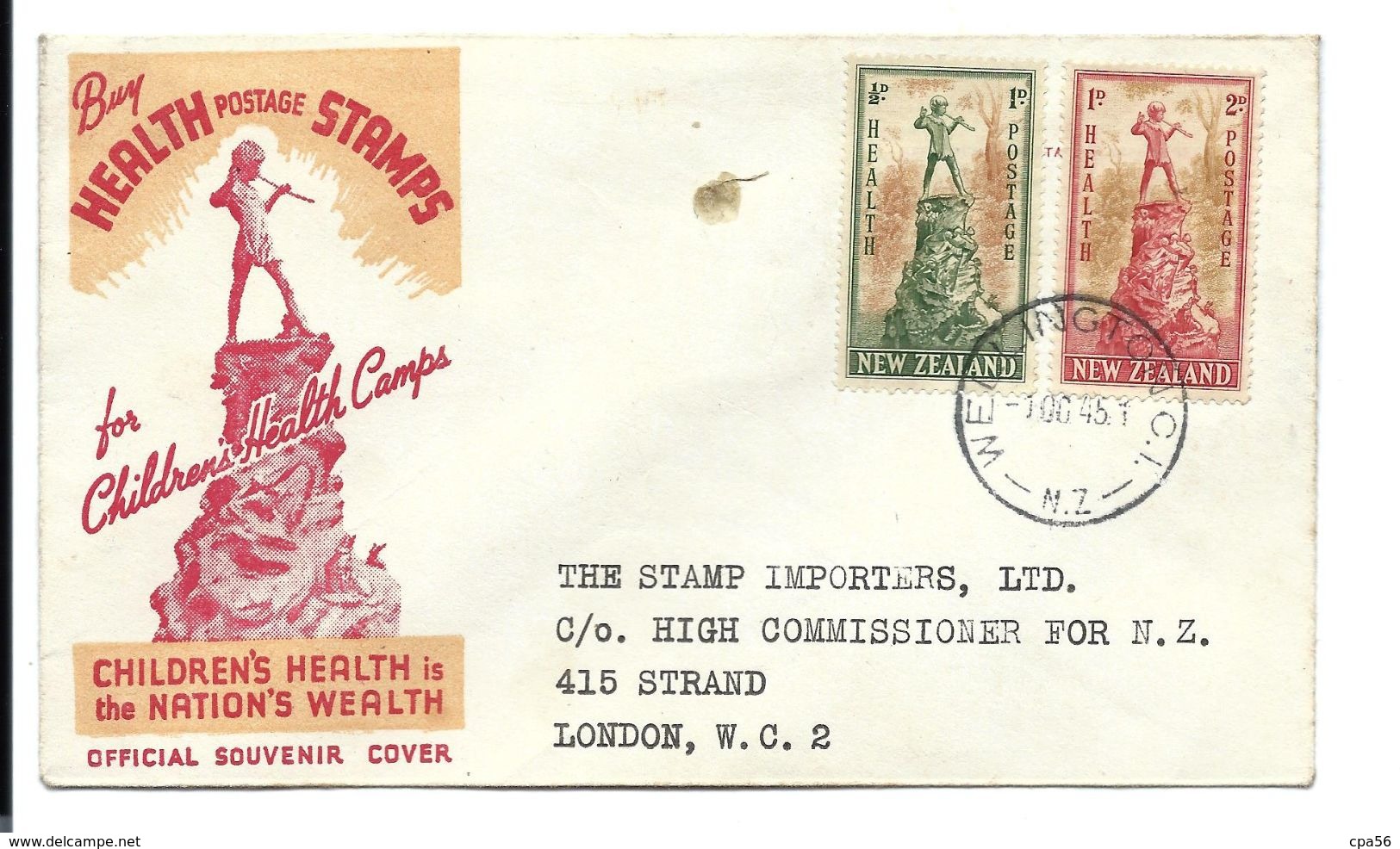 NEW ZEALAND > 2 Health Postage Stamps On Official Souvenir Cover Letter 1945 - Briefe U. Dokumente
