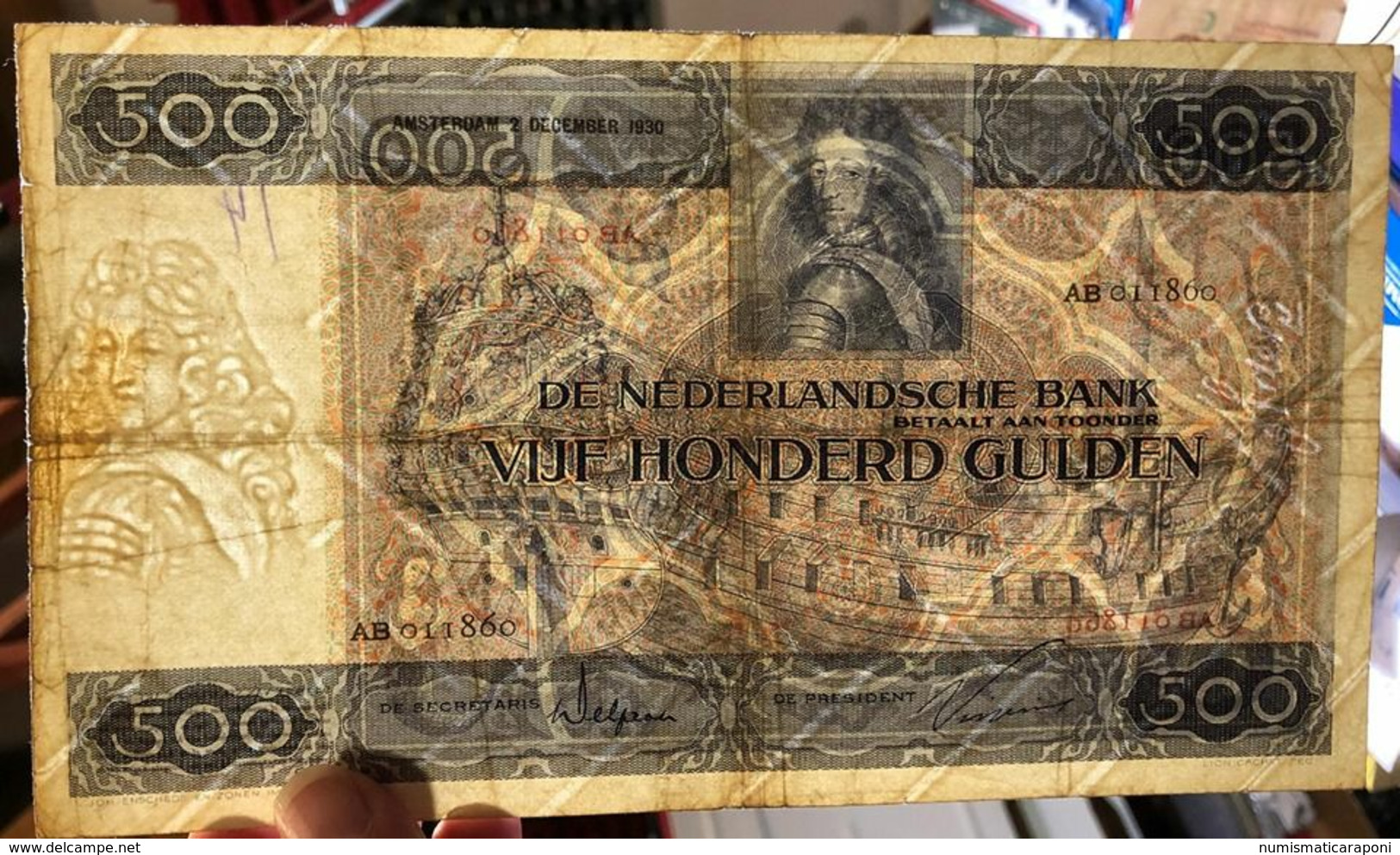 NETHERLANDS OLANDA  500 GULDEN 02 12 1930 Rara Cod.olanda.04 - 500 Florín Holandés (gulden)