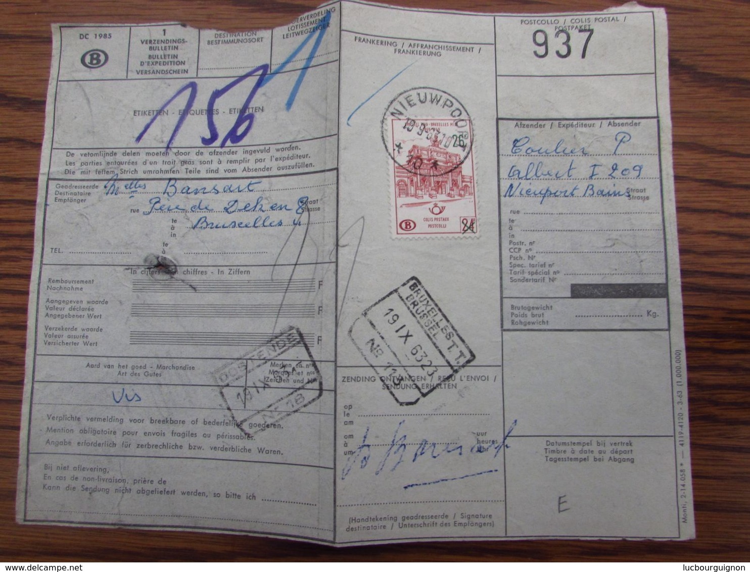 Timbre Chemin De Fer N° 374 Sur Lettre De Voiture Oblitérée De L'AGENCE PROVISOIRE De NIEUWPOORT 10 En 1963 (cote E) - Sonstige & Ohne Zuordnung