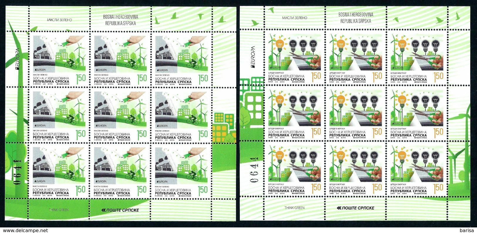 Bosnia And Herzegovina (Serb.Adm.) 2016: Europa - Think Green, 8 Complete Sets In 2 Small Sheets ** MNH - 2016