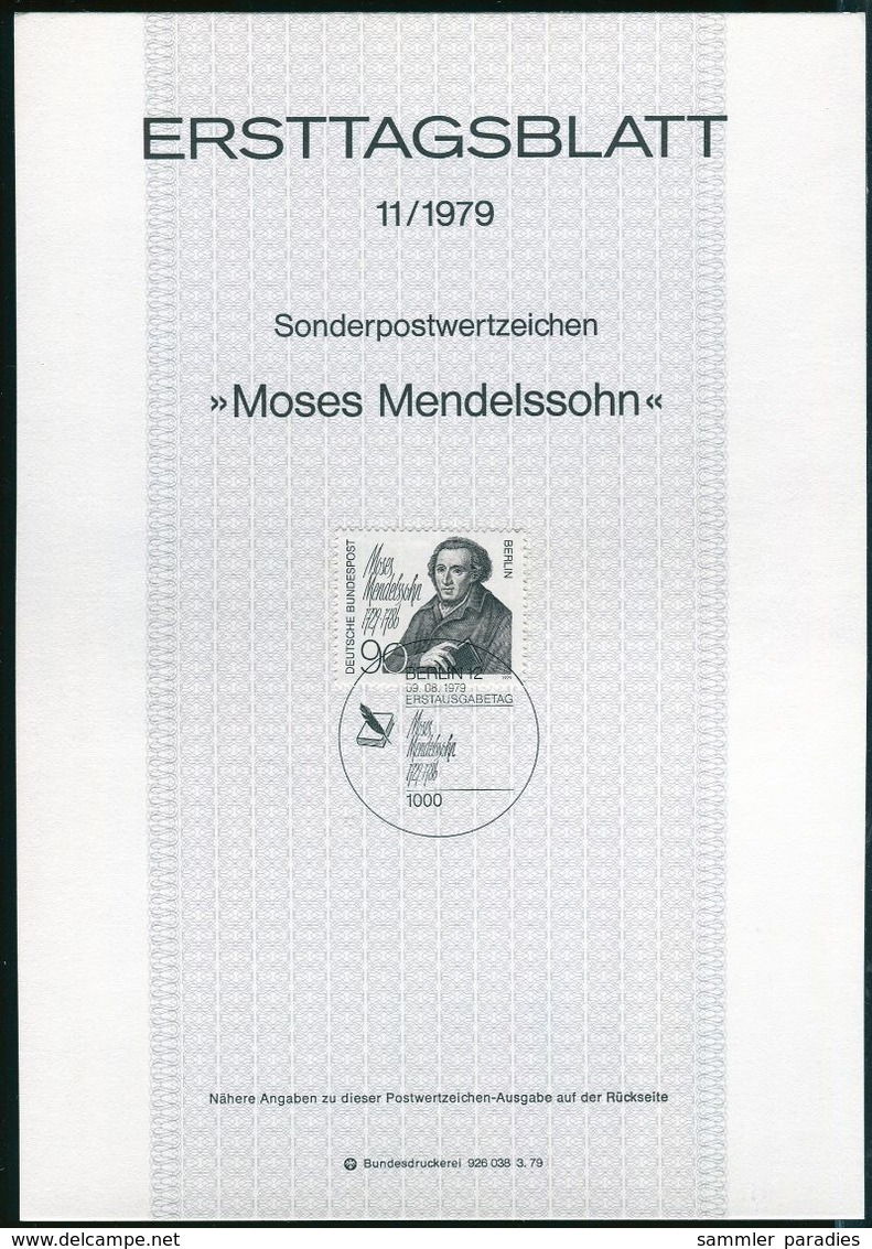 Berlin - 1979 ETB 11/1979 - Mi 601 - 90Pf         Moses Mendelssohn - 1st Day – FDC (sheets)