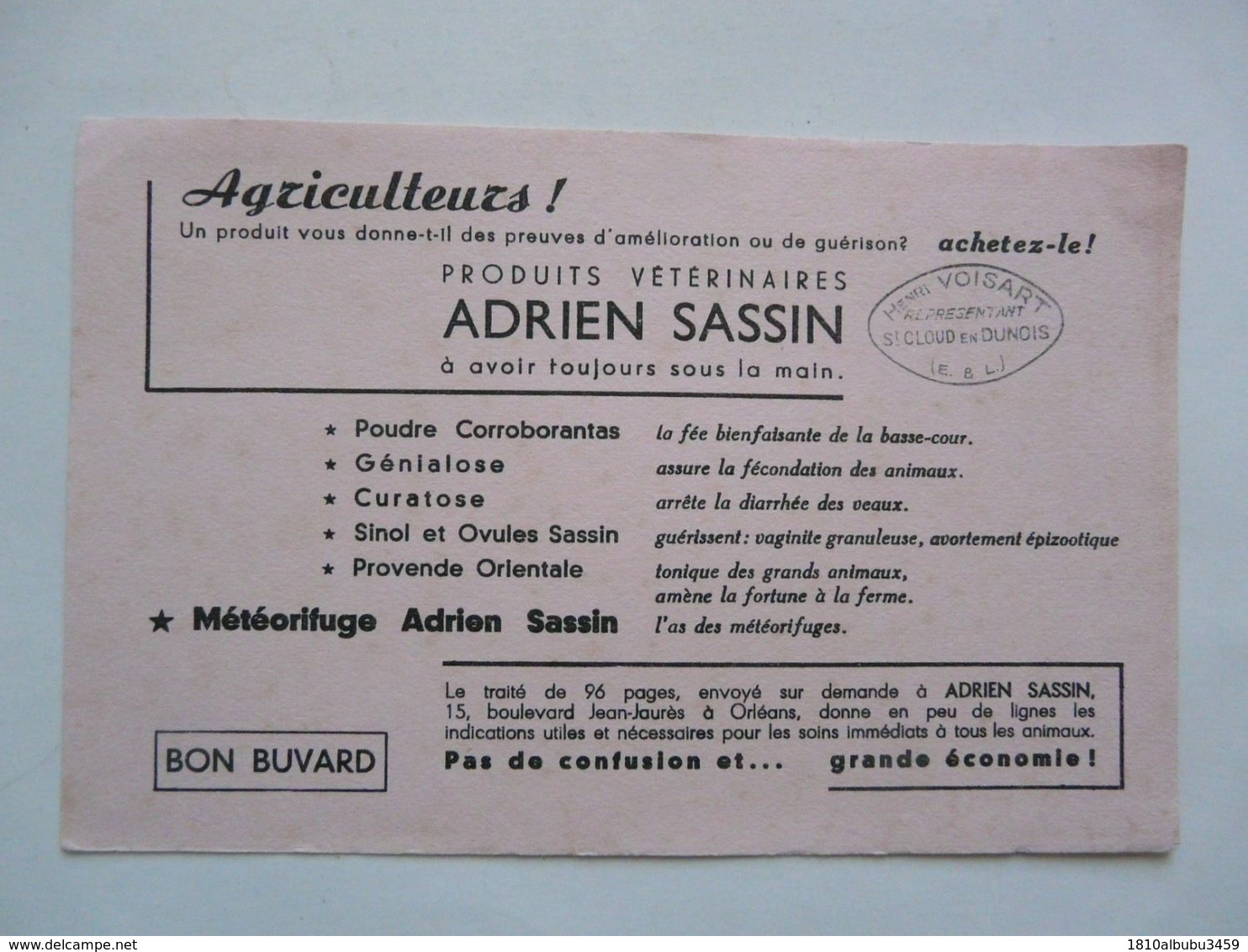 VIEUX PAPIERS - BUVARD : Produits Vétérinaires ADRIEN SASSIN - Landwirtschaft