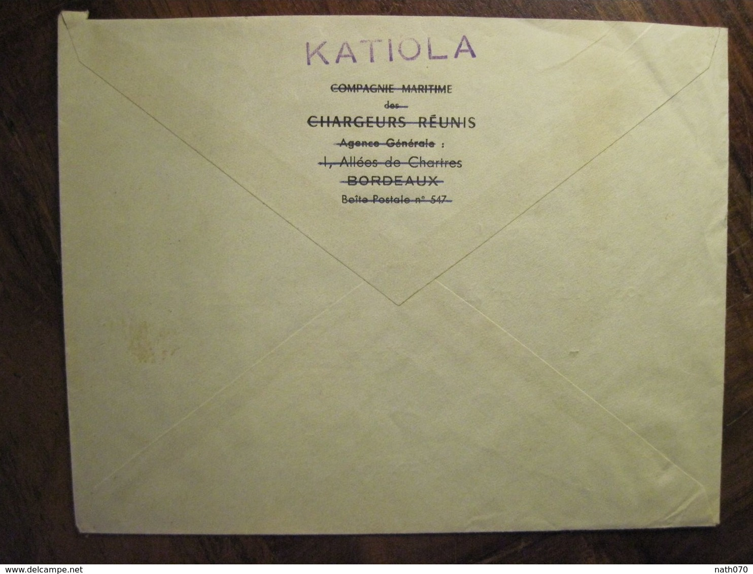 Guinée Française KATIOLA Compagnie Chargeurs Réunis Jardin De L'AOF France Lettre Enveloppe Cover Colonie - Covers & Documents