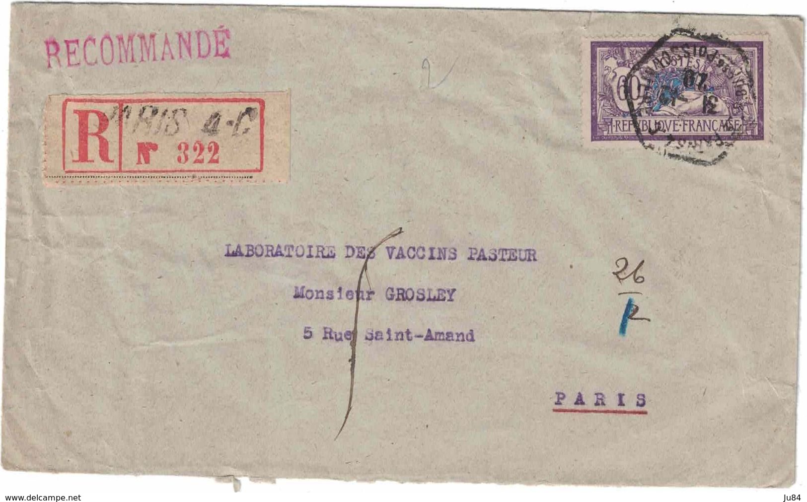 France - Paris - Laboratoire Des Vaccins Pasteur - Recommandé - Seul Sur Lettre - 31 Décembre 1929 - 1921-1960: Période Moderne