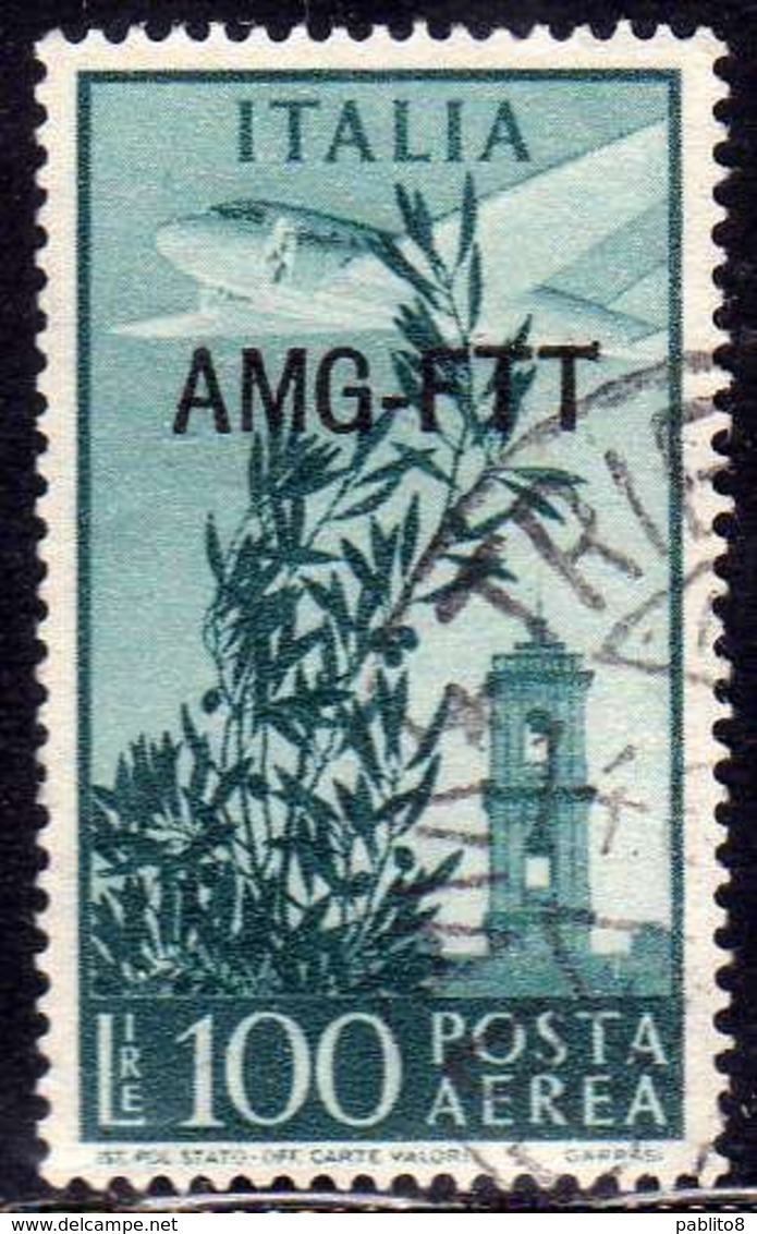 TRIESTE A 1949 - 1952 AMG - FTT ITALIA ITALY OVERPRINTED AEREA CAMPIDOGLIO E DEMOCRATICA LIRE 100 RUOTA III USATO USED - Poste Aérienne