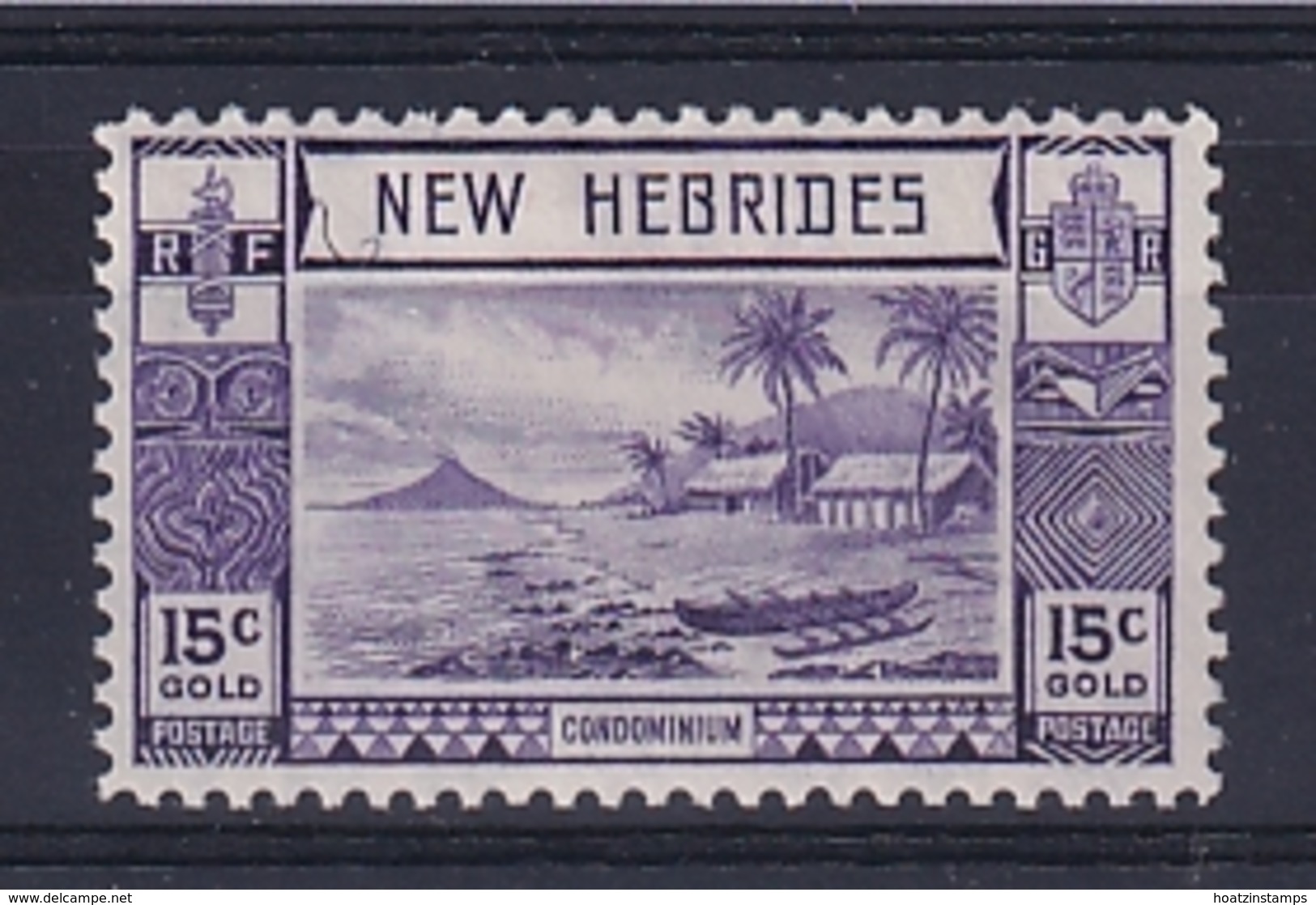 New Hebrides: 1938   Gold Currency - Lopevi Island & Canoe   SG54   15c   MH - Neufs