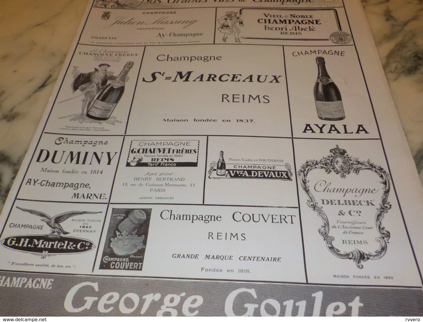 ANCIENNE PUBLICITE GRANDS VINS DE CHAMPAGNE CHAMPAGNE  1927 - Alcohols