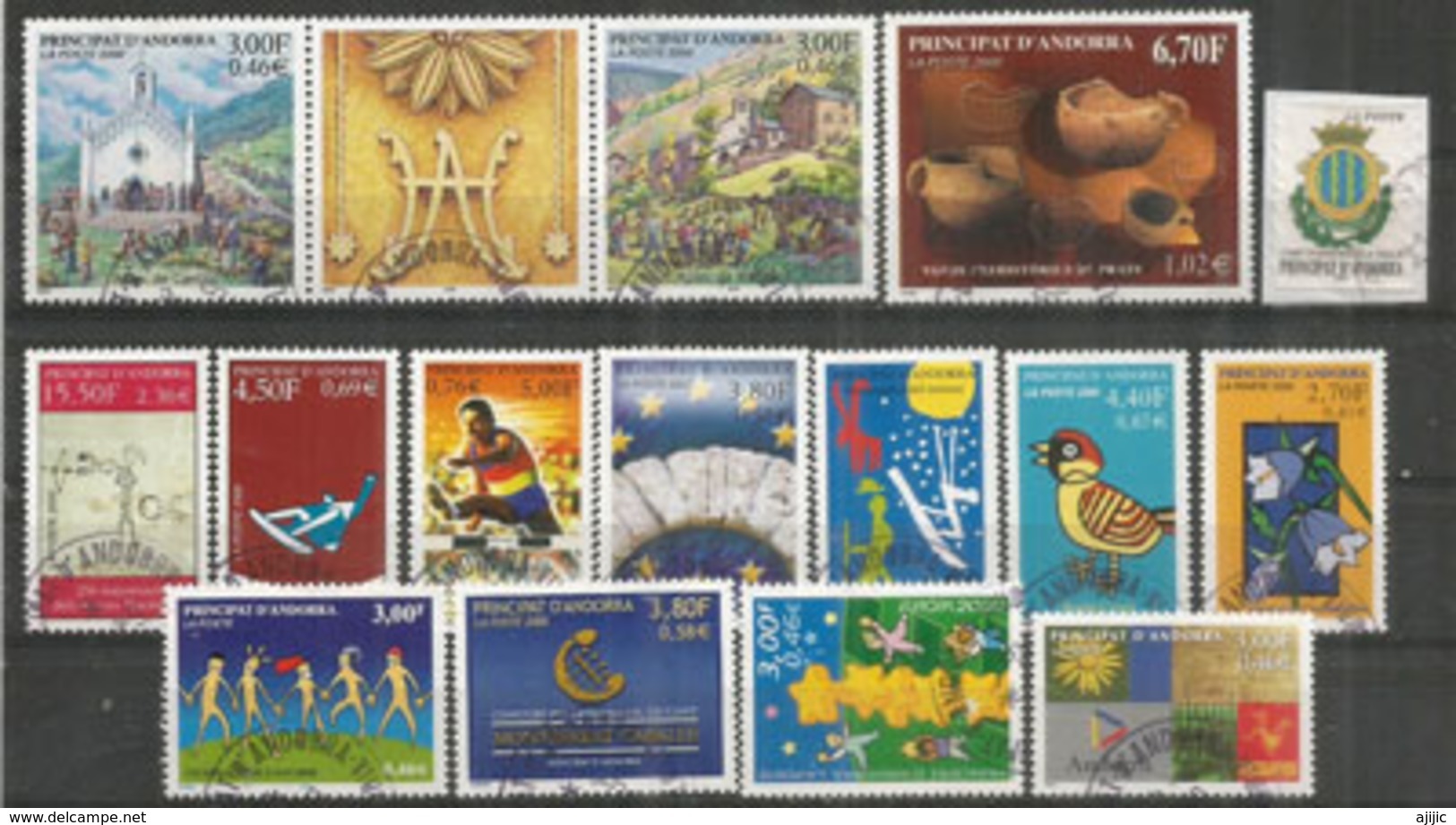 Année Complète Andorre Année 2000, 16 Timbres Oblitérés, 1 ère Qualité - Gebraucht