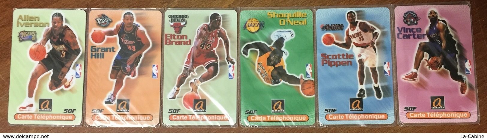 6 CARTES NBA ALLEN IVERSON + GRANT HILL + ELTON BRAND VINCE CARTER SHAQUILLE O'NEAL A TELECOM PREPAYÉE PHONECARD - Sport