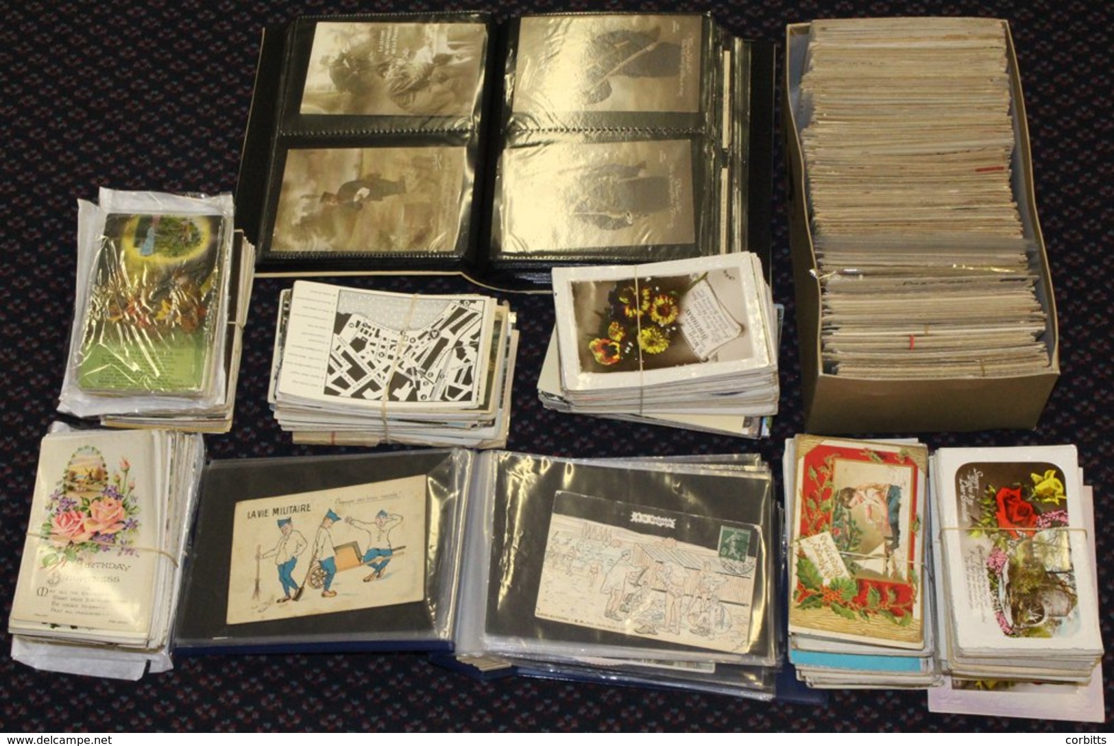 MISCELLANEOUS ACCUMULATION In Carton Incl. Two Small Albums Containing A Useful Range Of French WWI Patriotic Types & Ea - Non Classés