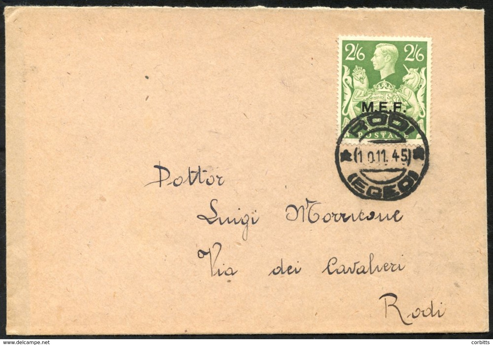 M.E.F 1945 GB 2/6d Overprinted M.E.F Sent Locally With A RODI 10.11.45 D/stamp. - Autres & Non Classés