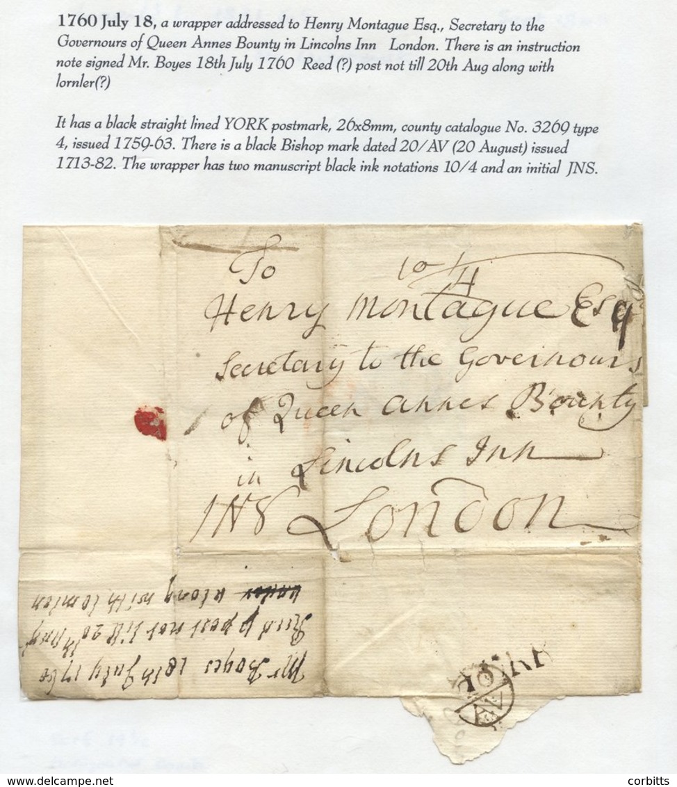 YORKSHIRE 1760-65 Group Of Letters Mainly To Yorkshire Addresses, Five With Straight-line 'YORK' Marks Including Two 'ou - Sonstige & Ohne Zuordnung