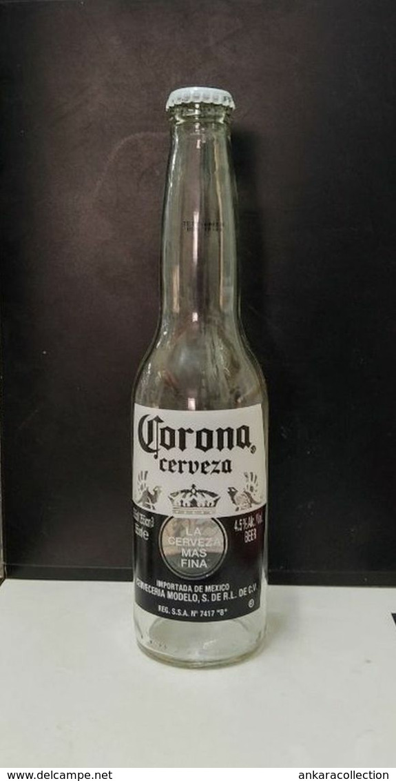 AC - CORONA CERVEZA BEER  EMPTY GLASS BOTTLE SCREEN PRINTED TURKISH LABEL & CROWN CAP - Bière