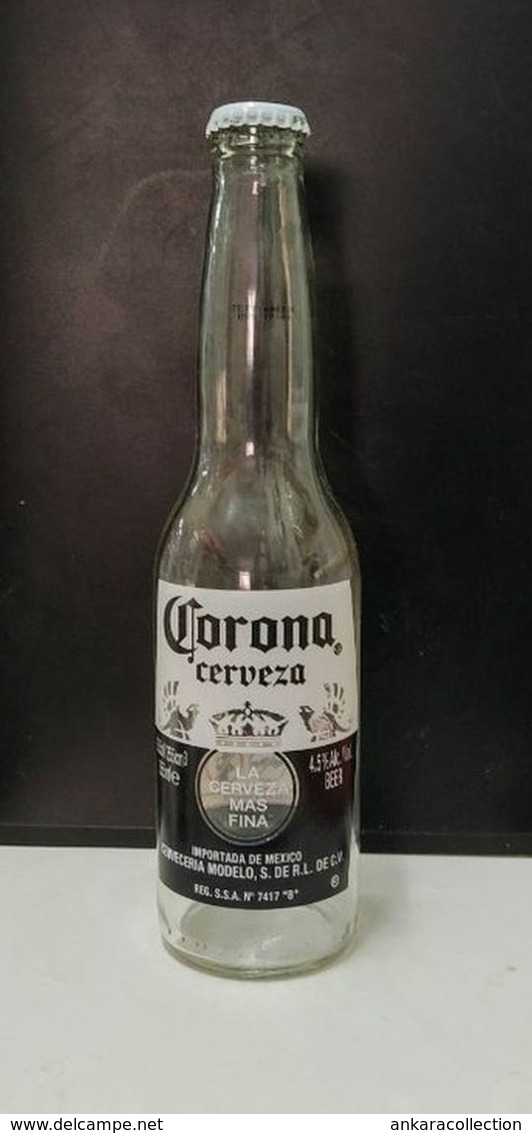 AC - CORONA CERVEZA BEER  EMPTY GLASS BOTTLE SCREEN PRINTED TURKISH LABEL & CROWN CAP - Bière