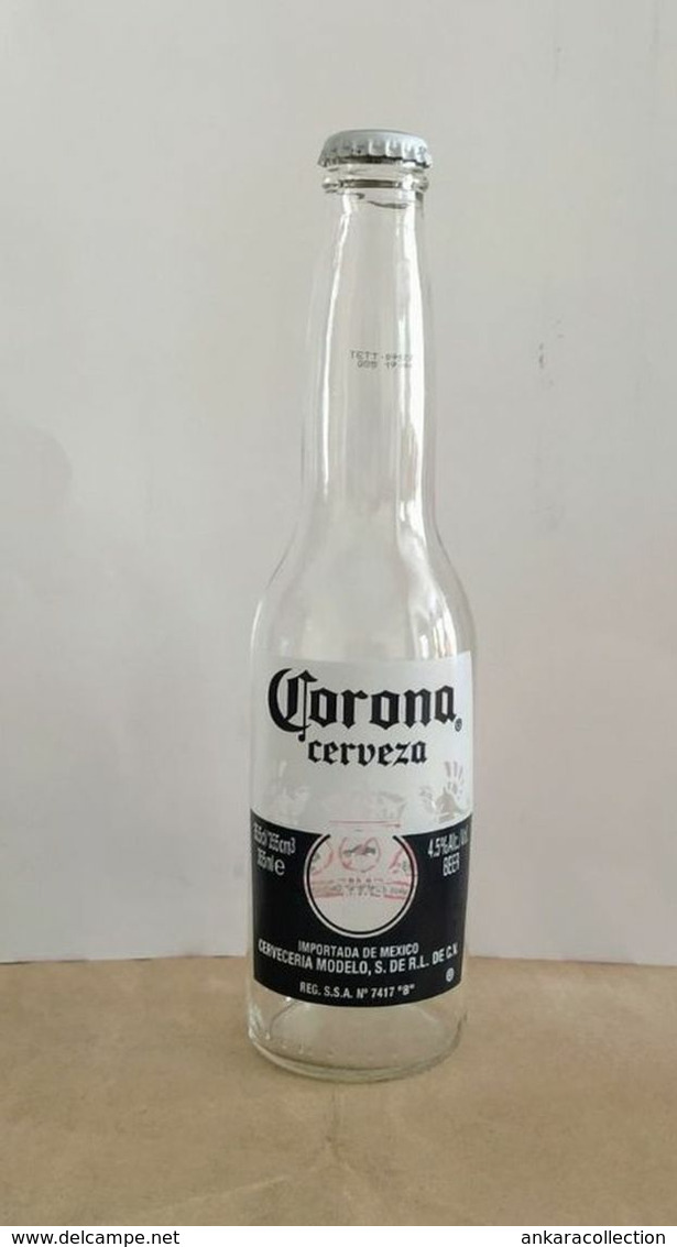 AC - CORONA CERVEZA BEER  EMPTY GLASS BOTTLE SCREEN PRINTED TURKISH LABEL & CROWN CAP - Bière