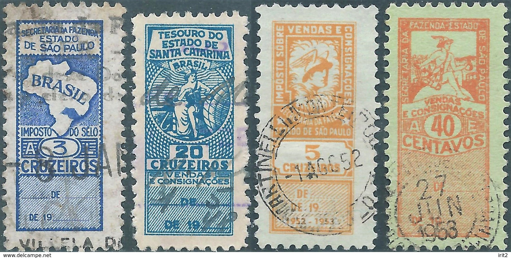 Brasil - Brasile - Brazil, 1948 - 1953 Revenue Stamps Tasse,Taxes,For Tobacco? - Impuestos