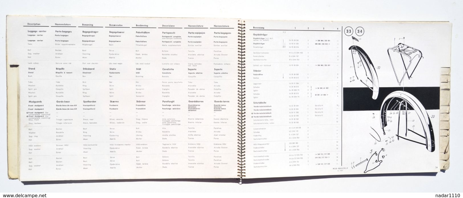 Moto, mobylette, vélomoteur : NSU Quickly 1957 - Catalogue de pièces de rechange, Onderdelenlijst, Reservdelskatalog