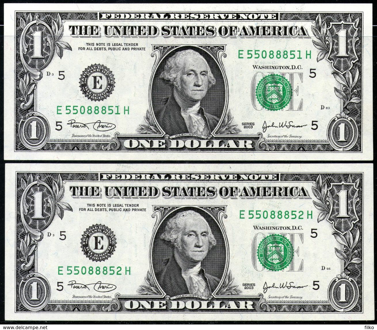 USA 1$ Dollars 2003E,Richmond Consecutive SerialNo.,as Scan - Billetes De La Reserva Federal (1928-...)