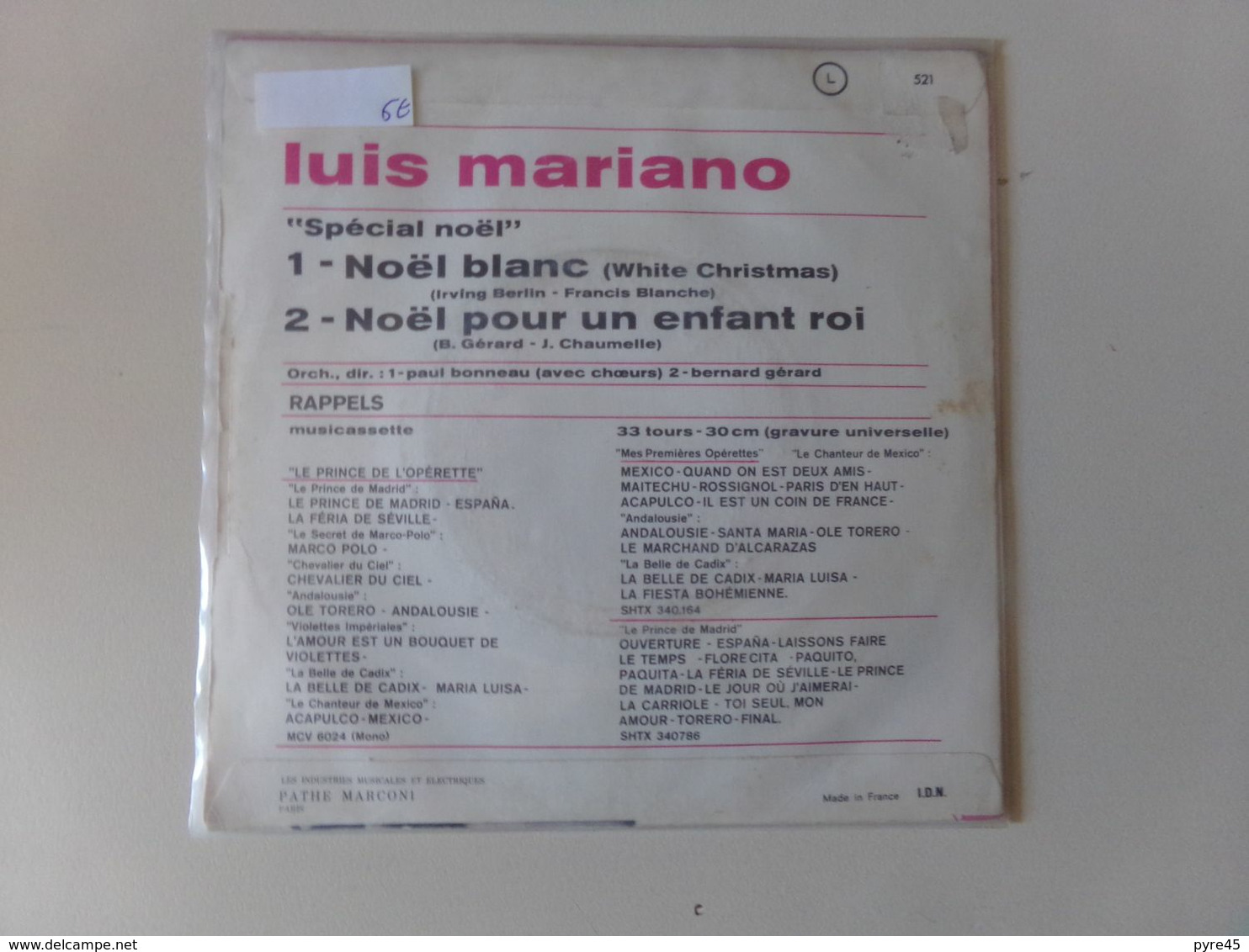 45 T Luis Mariano " Spécial Noël " - Opéra & Opérette