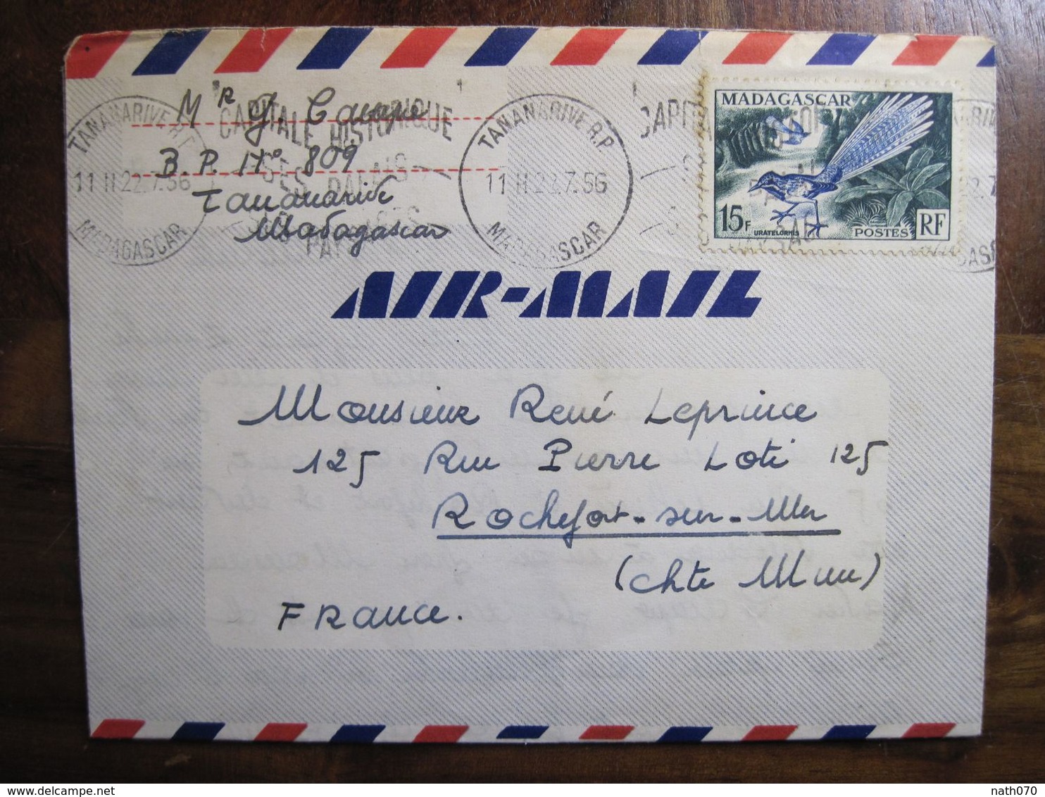Madagascar 1956 France US Army Enveloppe Cover Colonie Par Avion Air Mail Blason Armée USA Au Dos - Lettres & Documents