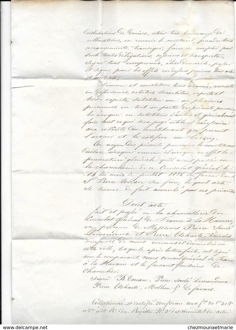 CONSUL GASPARD MOLLIEN ET CHANCELIER DE FAVARS 1841 CONSULAT GENERAL DE FRANCE A LA HAVANE TOUAN POUR ETCHANDY A BARCUS - Documents Historiques