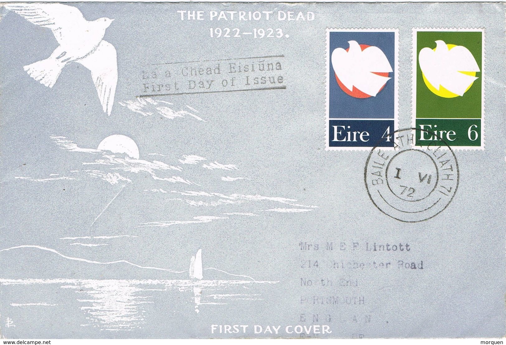 37129. Carta F.D.C. Circulada BAILE ATHA CLIAT (Dublin) Irlanda 1972. THE PATRIOT DEAD - Covers & Documents