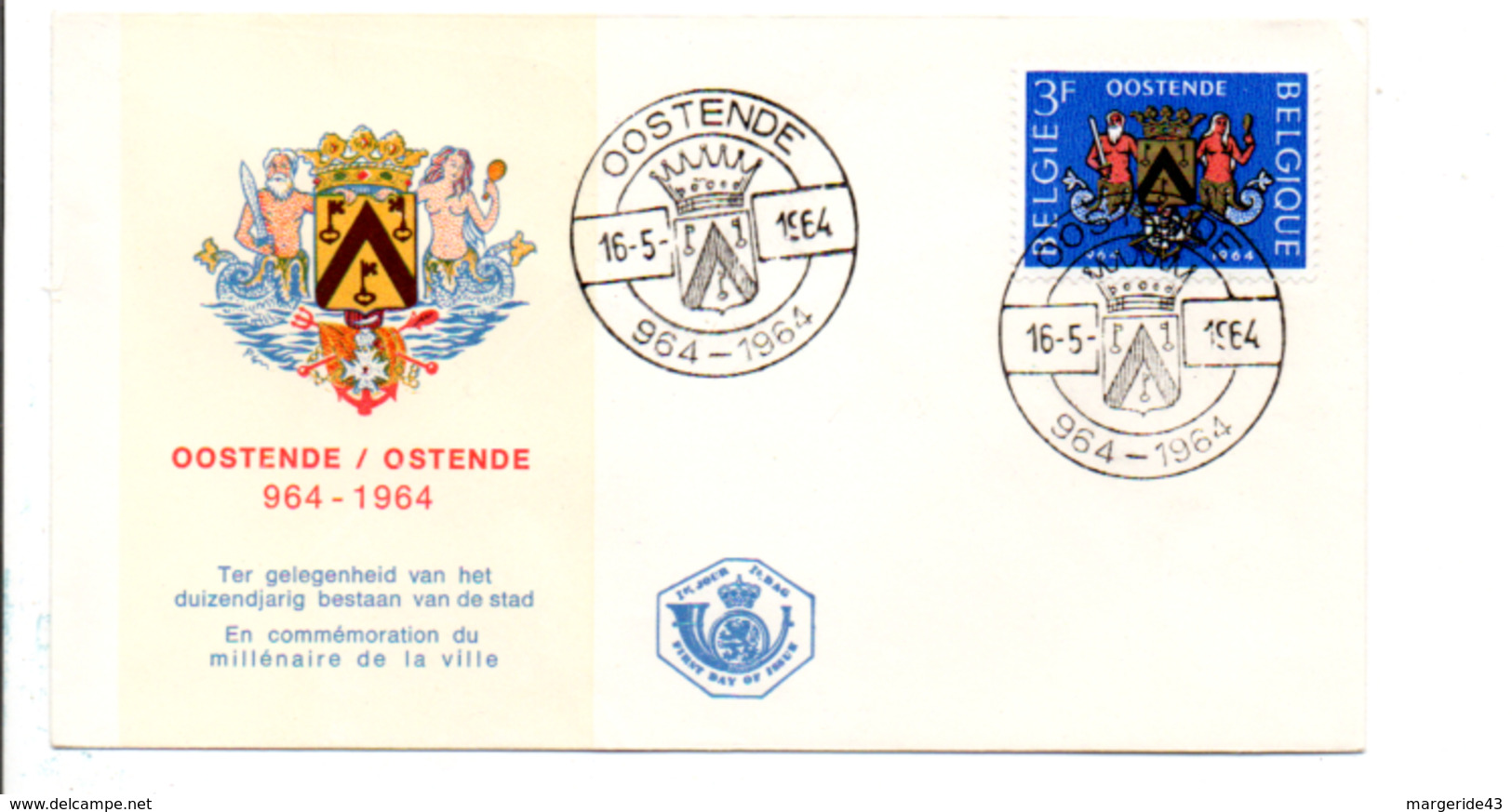 BELGIQUE FDC 1964 MILLENAIRE D'OSTENDE - 1961-1970