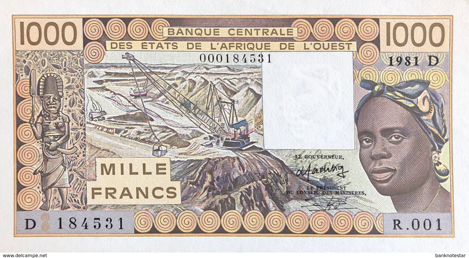 West African States 1.000 Francs, P-406Db (1981) - UNC - ERROR NUMBERING - États D'Afrique De L'Ouest