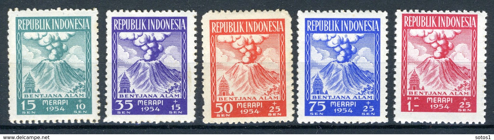 INDONESIE: ZB 119/123 MH* 1954 Ten Bate Van De Slachtoffers Uitbarsting Vulkaan Merapi - Indonésie