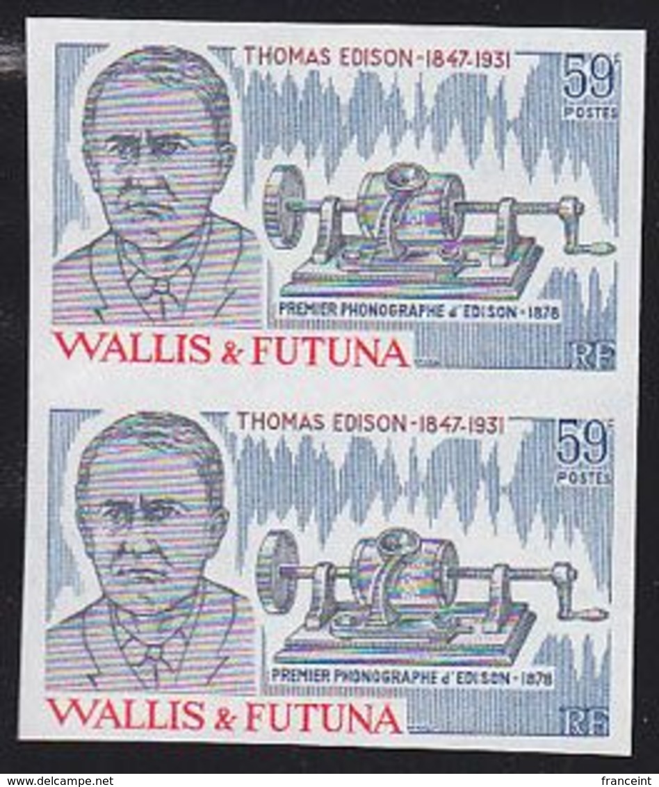 WALLIS & FUTUNA (1981) Edison. First Phonograph. Imperforate Pair. Scott No 273, Yvert No 275. - Sin Dentar, Pruebas De Impresión Y Variedades