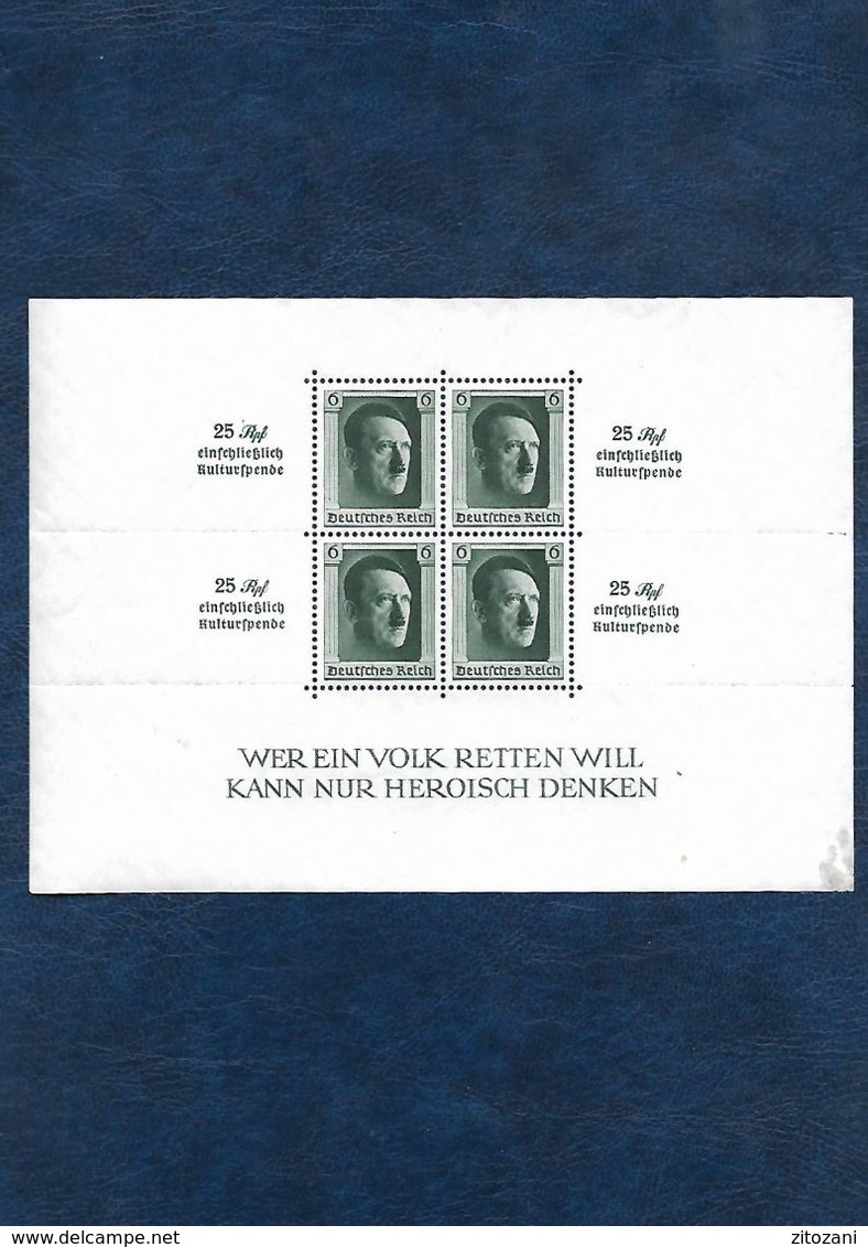 64-Allemagne III REICH-1937 Bloc N10 6 P Vert Foncé Neuf * - Blocks & Kleinbögen