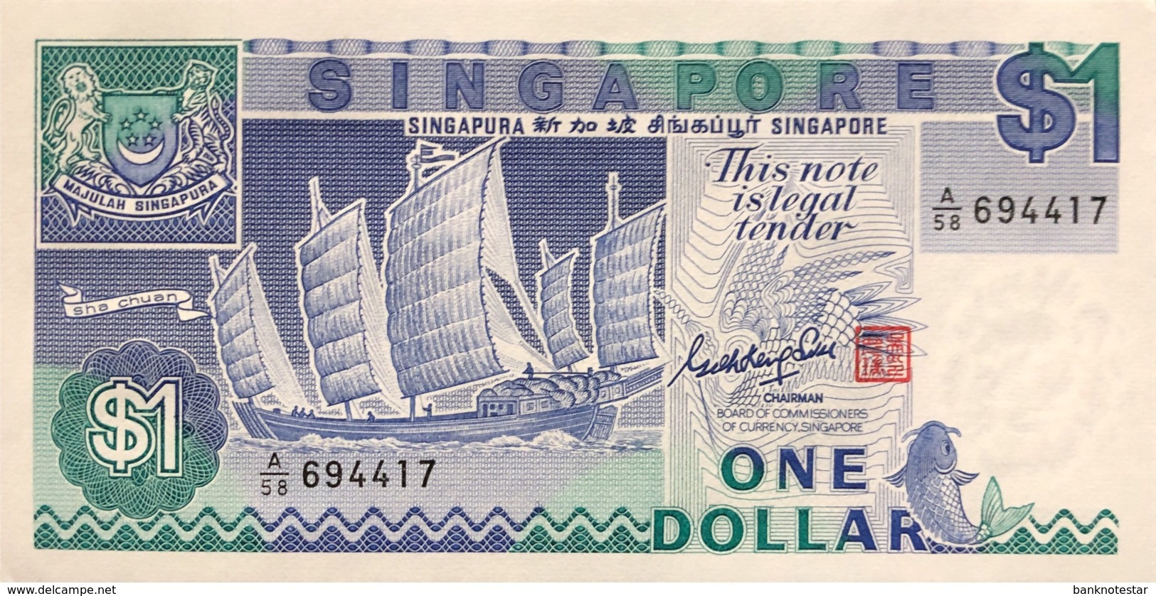Singapore 1 Dollar, P-18a (1987) - UNC - Singapur