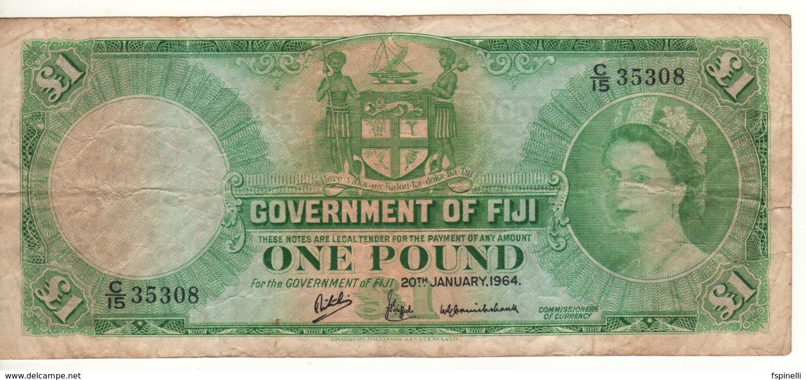 FIJI    1 Pound   Queen Elizabeth II  P53f   ( 20th January, 1964 ) - Fiji
