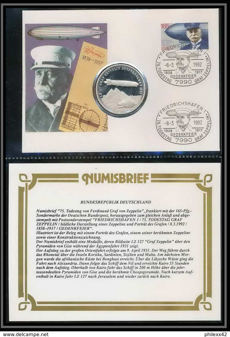 11542/ Lettre (cover Numisbrief Monnaies Coins) Graf Zeppelin 8/3/1992 Allemagne (germany) - Lettres & Documents