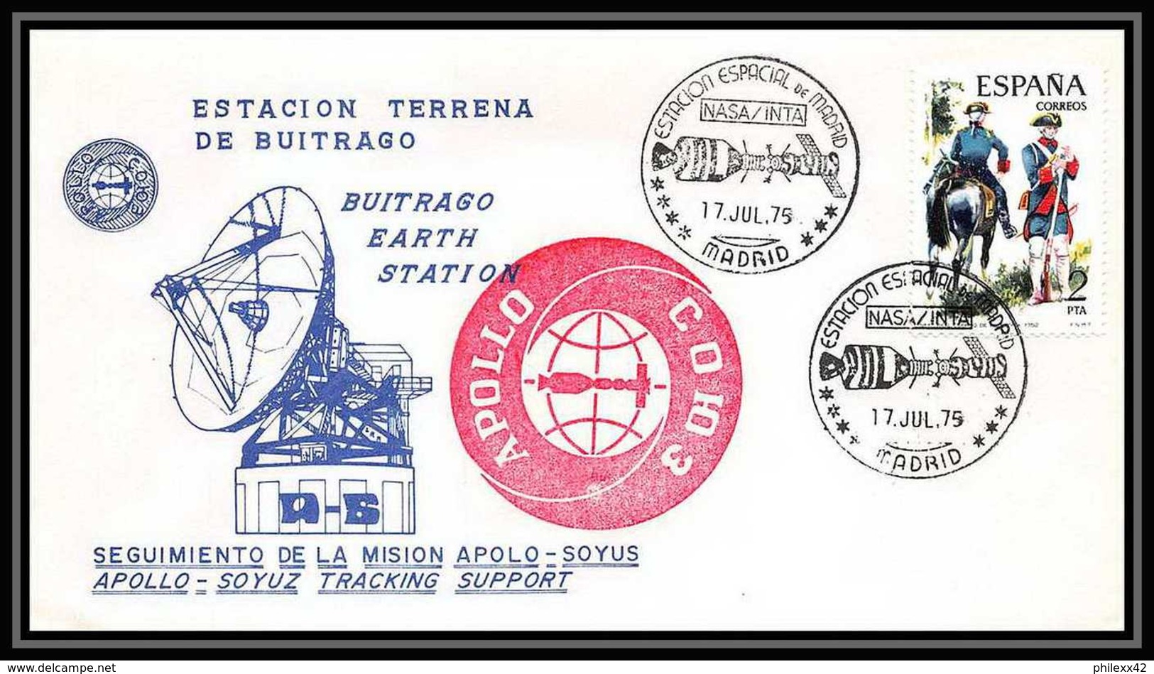 7655/ Espace (space Raumfahrt) Lettre (cover) 17/7/1975 APOLLO Soyuz (soyouz Sojus) Project Link Up Espagne (spain) - Europe