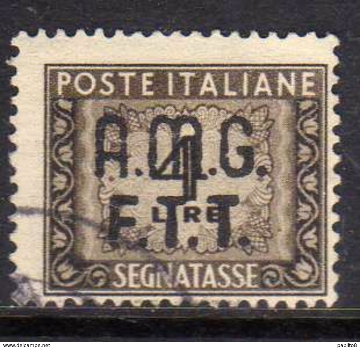 TRIESTE A 1947 1949 AMG-FTT SOPRASTAMPATO D'ITALIA ITALY OVERPRINTED SEGNATASSE TAXES TASSE LIRE 4 USATO USED OBLITERE' - Portomarken