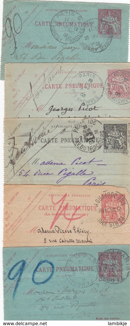 France 5 Cartes Pneumatique Circa 1903 - Sonstige & Ohne Zuordnung