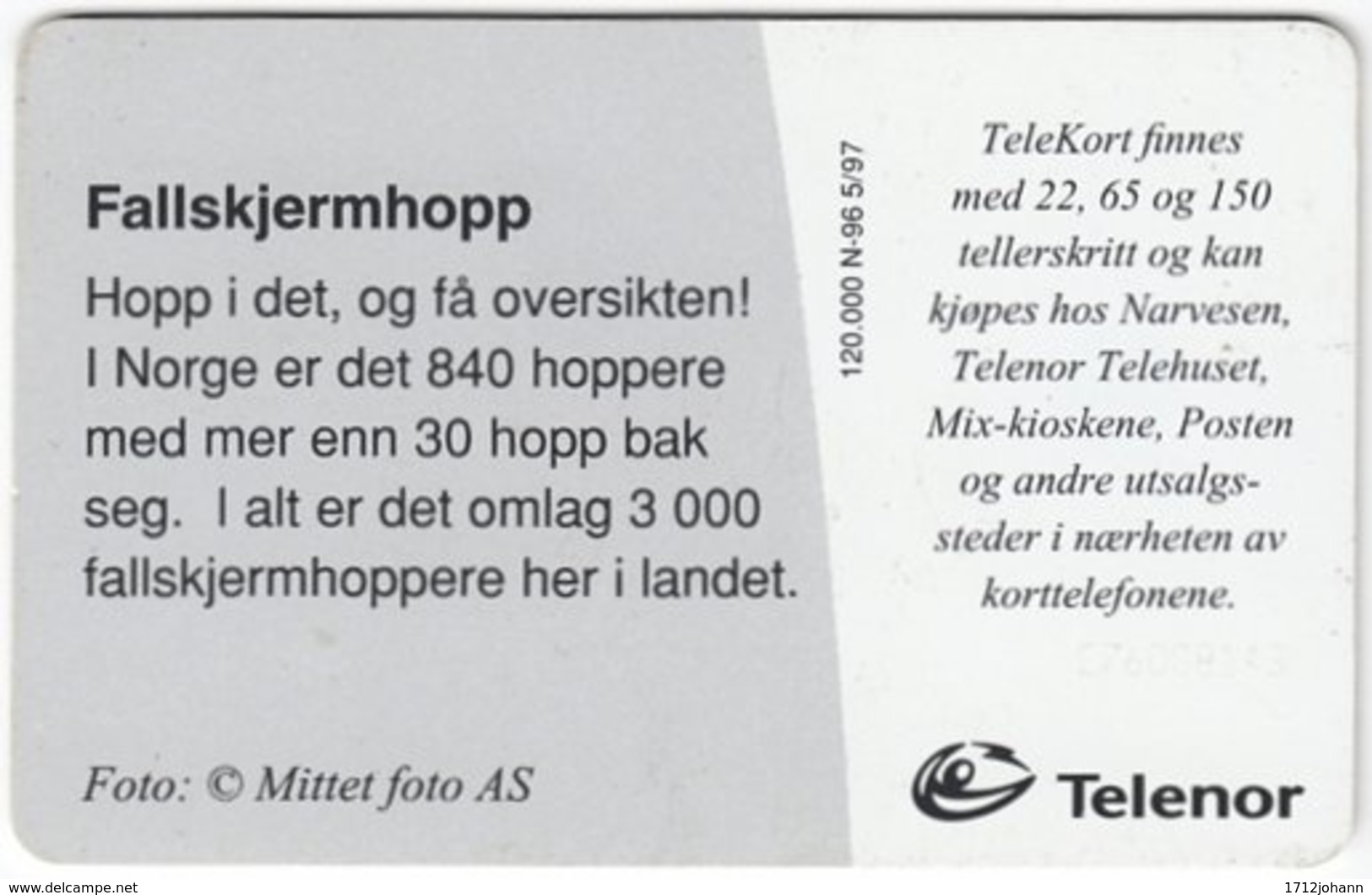 NORWAY A-373 Chip Telenor - Leisure, Paraglidding - Used - Norwegen