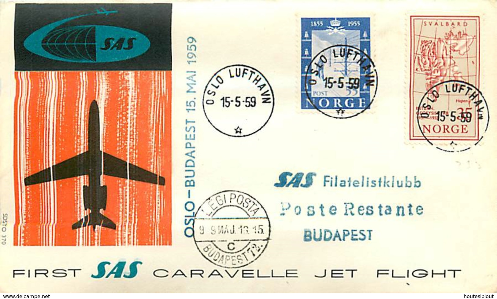 Norvège. 1er Vol  Caravelle SAS  Oslo > Budapest   15/5/59 - Covers & Documents