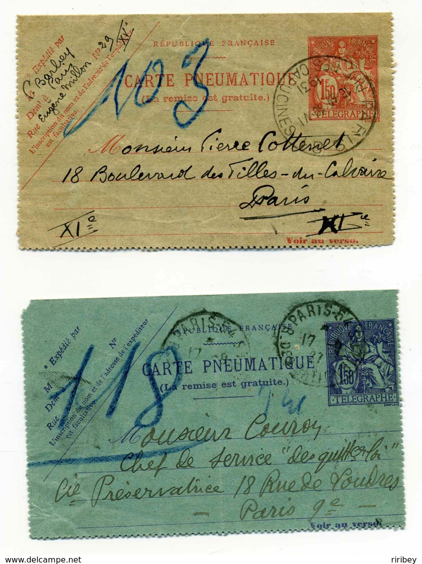 CARTE PNEUMATIQUE YT N°2603+2604 /  Type Chaplain 1.50frs Bleu Et Rouge   1827-31 - Telegraaf-en Telefoonzegels