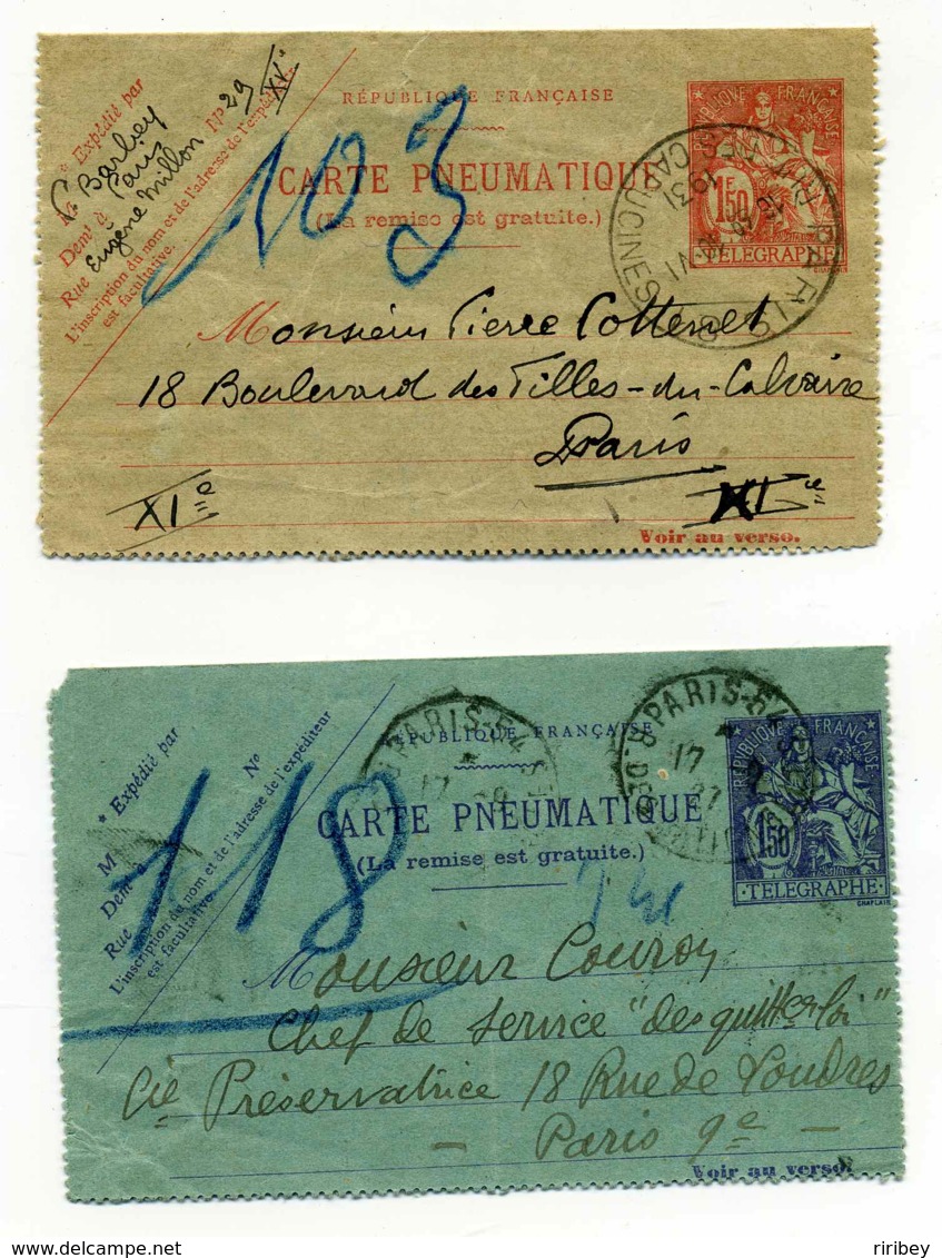 CARTE PNEUMATIQUE YT N°2603+2604 /  Type Chaplain 1.50frs Bleu Et Rouge   1827-31 - Télégraphes Et Téléphones