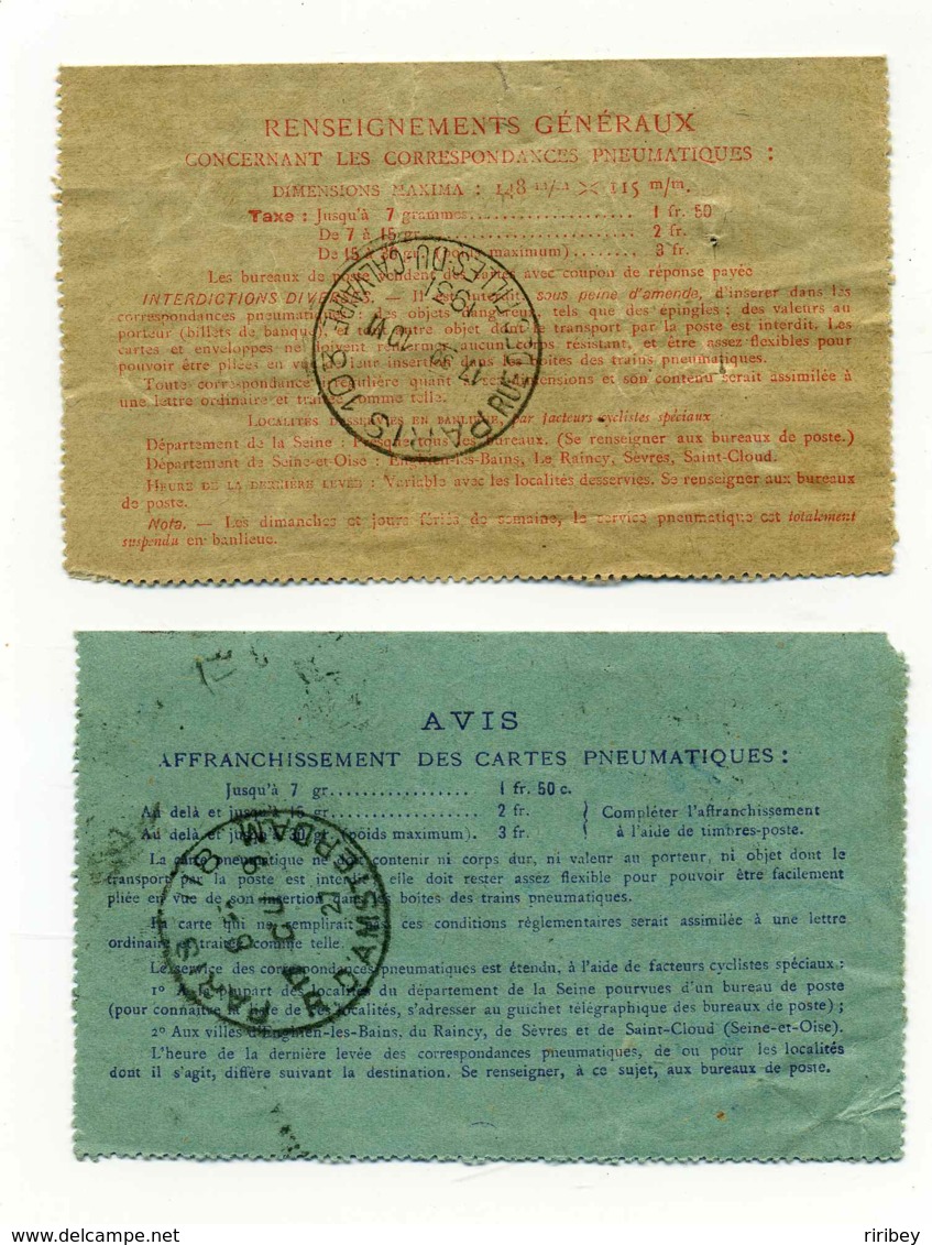 CARTE PNEUMATIQUE YT N°2603+2604 /  Type Chaplain 1.50frs Bleu Et Rouge   1827-31 - Télégraphes Et Téléphones