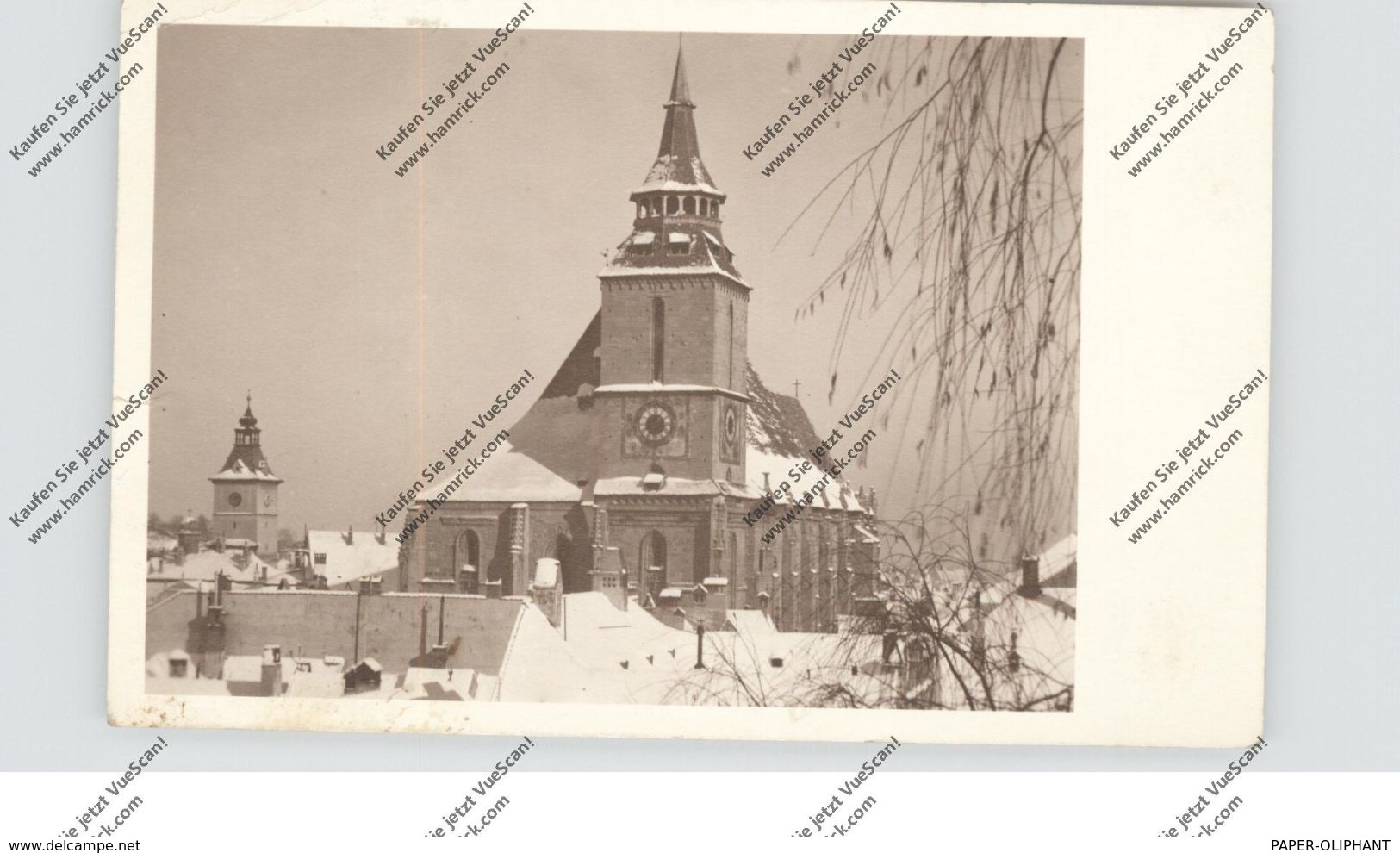 RO 500000 BRASOV / KRONSTADT, Siebenbürgen, Schwarze Kirche Im Schnee, Photo-AK, 1932, Kl. Einriss - Rumänien