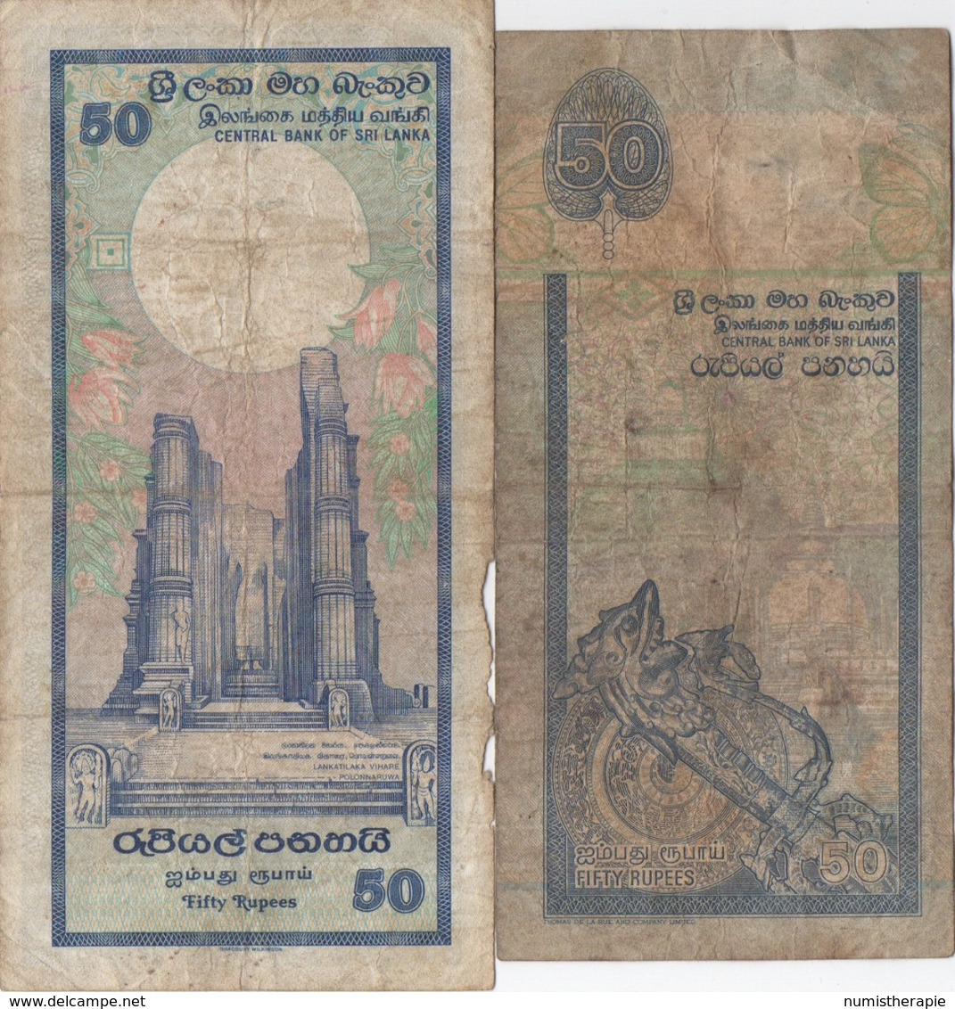 Sri Lanka : Lot De 2 Billets : 50 Rupees 1989 (très Mauvais état) + 50 Rupees 2001 (très Mauvais état) - Sri Lanka
