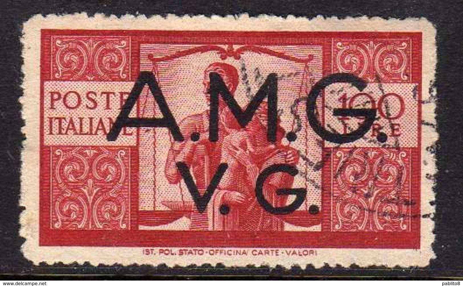 VENEZIA GIULIA 1945 - 1947 TRIESTE AMGVG AMG VG DEMOCRATICA LIRE 100 USATO USED OBLITERE' - Oblitérés